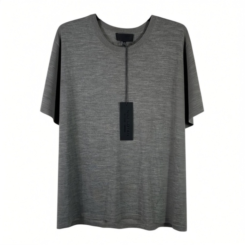 Nili Lotan Gray 100% Wool Short Sleeve Knit T-Shirt XL NWT Luxury
